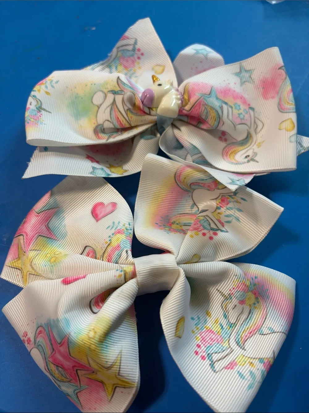 White Unicorn Print Hair Bows for Kids - Set of 2